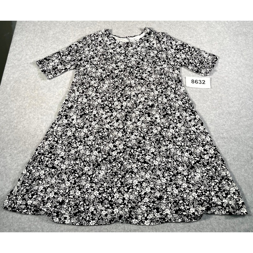 St John's Bay A‎ Line Dress Dress Womens XL Black White Floral Rayon Stretch